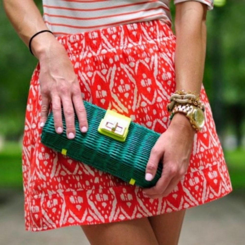 JCrew red and white skirt with pockets